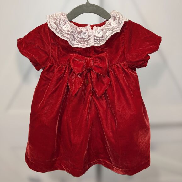 Janie & Jack Red Velour Lace Collar Dress 12–18M Holiday Christmas EUC - Picture 4 of 8